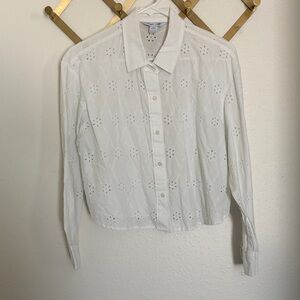 Old Navy White Eyelet Cropped Button-Down Shirt